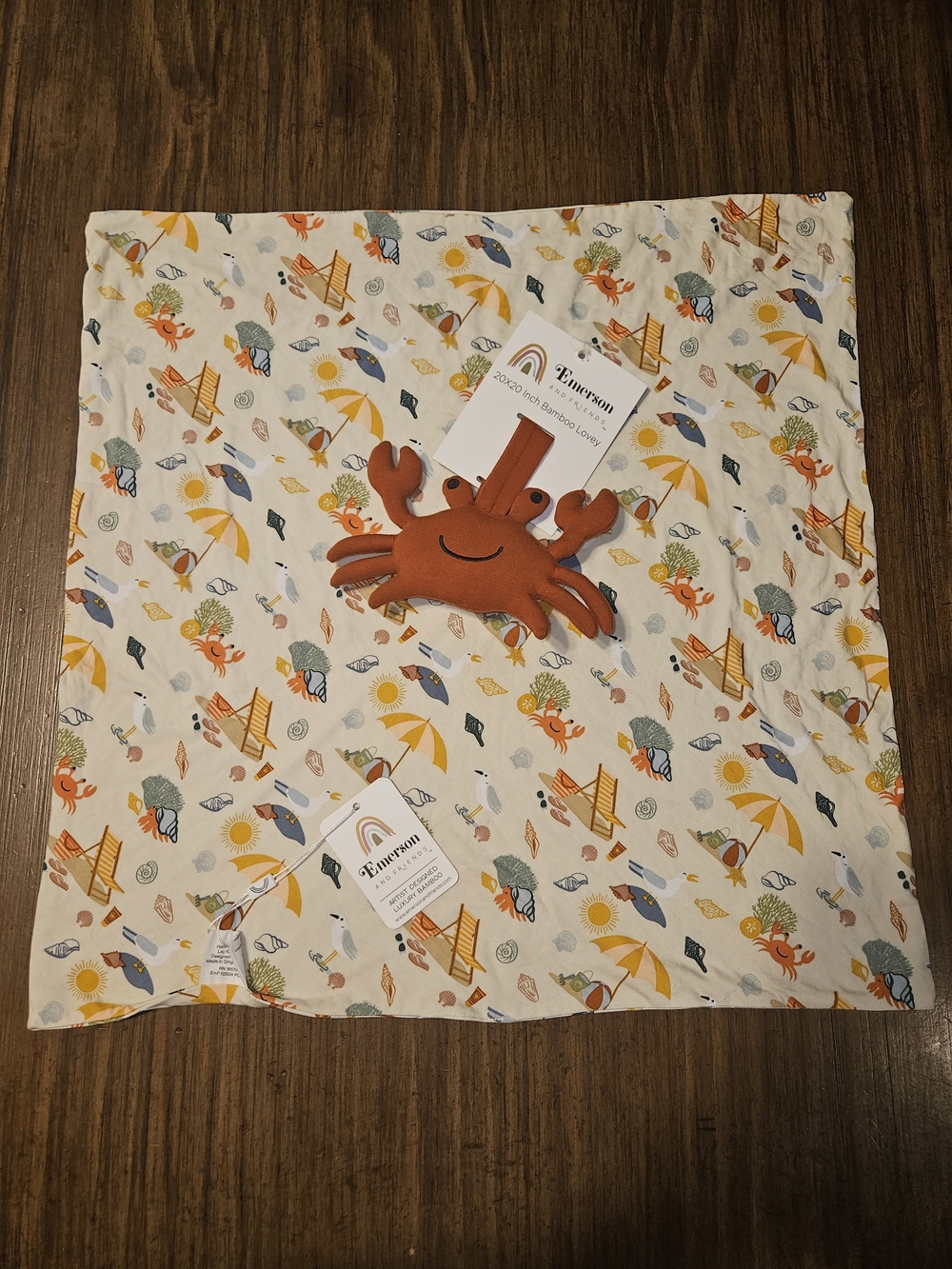 Ewwcrow Kids Crab Lovey Blanket - Orange Crab on Beach Print
